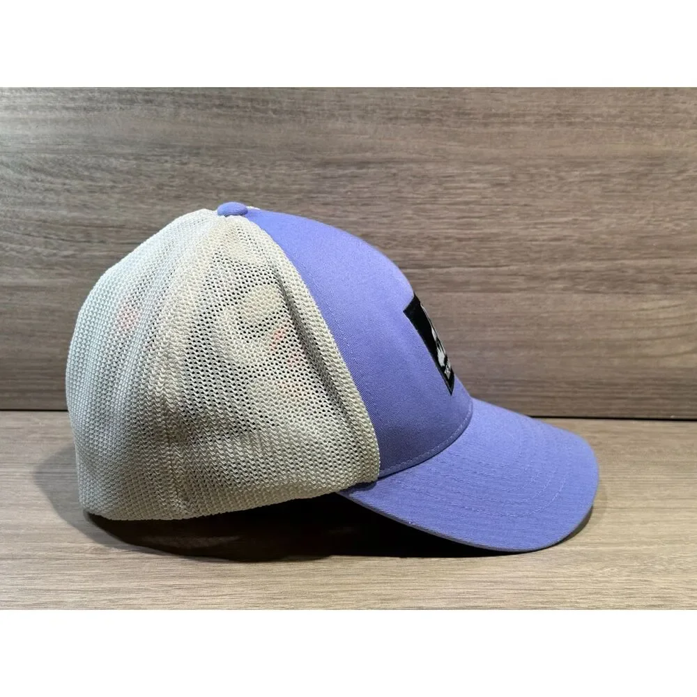 The North Face Trucker Hat Purple White Mesh FlexFit Stretch Cap Mountain Patch